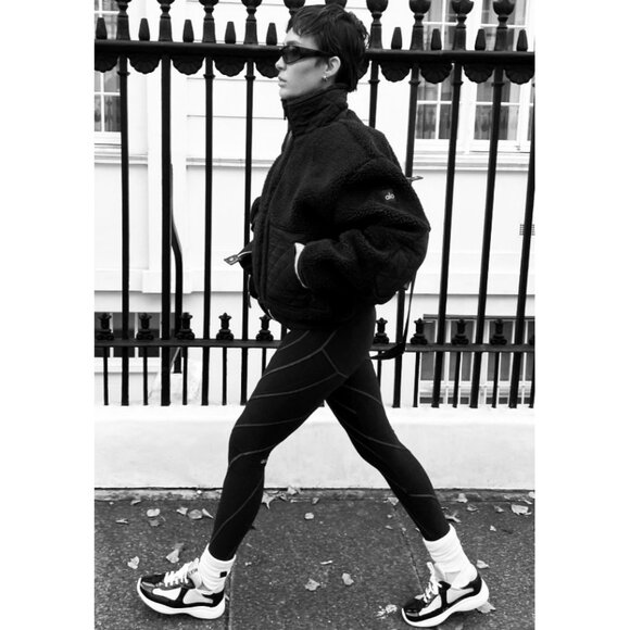 Alo Alosoft High-Waist Sunray Leggings Black White Hi-Rise Waisted Skinny Pants - Picture 8 of 15